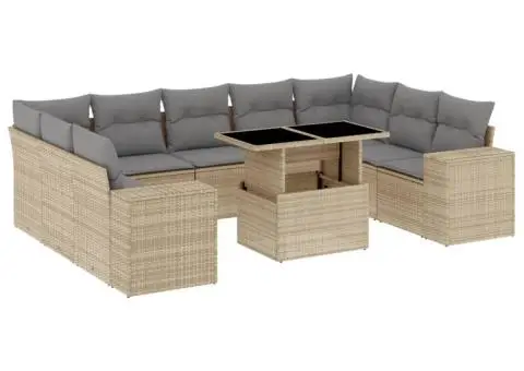 Set canapele de grădină cu perne, 10 piese, bej, poliratan - 2/5