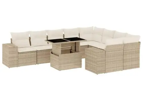Set canapele de grădină cu perne, 10 piese, bej, poliratan - 2/5
