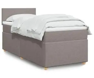 vidaXL Pat box spring cu saltea, gri taupe, 90x190 cm, textil