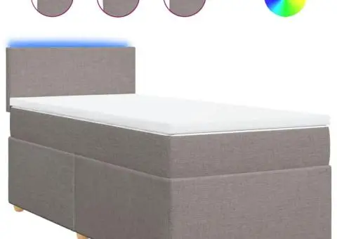 Pat box spring cu saltea, gri taupe, 90x190 cm, textil - 2/5