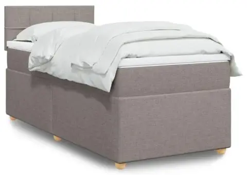 Pat box spring cu saltea, gri taupe, 90x190 cm, textil - 1/5
