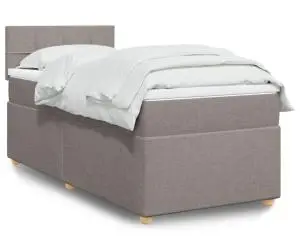 vidaXL Pat box spring cu saltea, gri taupe, 90x190 cm, textil