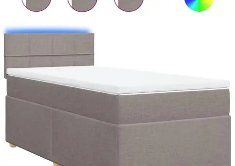 Pat box spring cu saltea, gri taupe, 90x190 cm, textil - 2/5