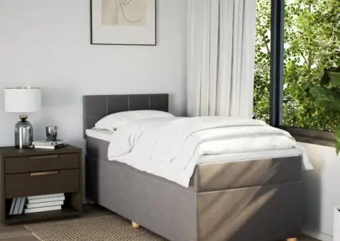 Pat box spring cu saltea, gri taupe, 90x190 cm, textil - 4/5