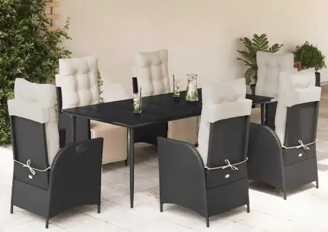 Set mobilier de grădină cu perne, 7 piese, negru, poliratan - 1/5