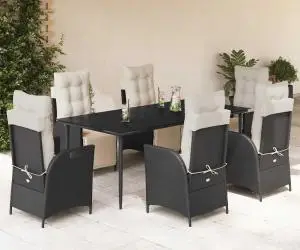 vidaXL Set mobilier de grădină cu perne, 7 piese, negru, poliratan