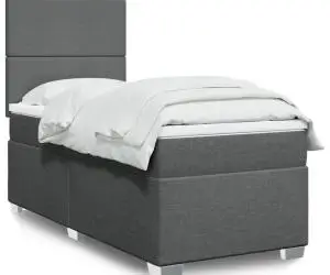 vidaXL Pat box spring cu saltea, gri închis, 90x200 cm, textil