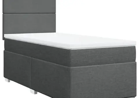 Pat box spring cu saltea, gri închis, 90x200 cm, textil - 2/5