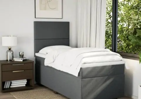 Pat box spring cu saltea, gri închis, 90x200 cm, textil - 3/5