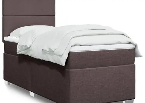 Pat box spring cu saltea, maro închis, 90x200 cm, textil - 1/5