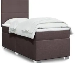 vidaXL Pat box spring cu saltea, maro închis, 90x200 cm, textil