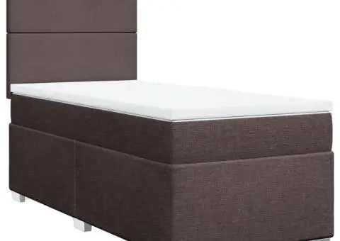 Pat box spring cu saltea, maro închis, 90x200 cm, textil - 2/5