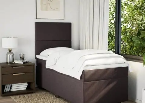 Pat box spring cu saltea, maro închis, 90x200 cm, textil - 3/5