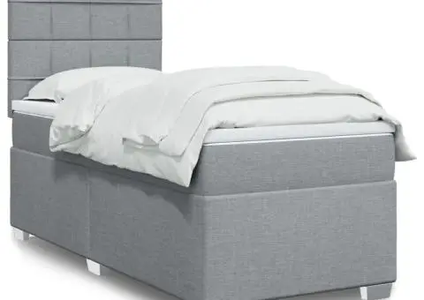 Pat box spring cu saltea, gri deschis, 90x200 cm, textil - 1/5