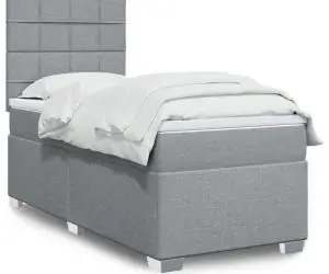 vidaXL Pat box spring cu saltea, gri deschis, 90x200 cm, textil