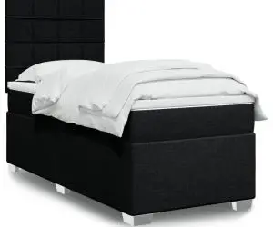 vidaXL Pat box spring cu saltea, negru, 90x200 cm, textil