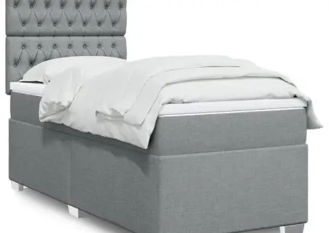 Pat box spring cu saltea, gri deschis, 90x200 cm, textil - 1/5