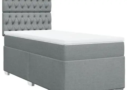 Pat box spring cu saltea, gri deschis, 90x200 cm, textil - 2/5