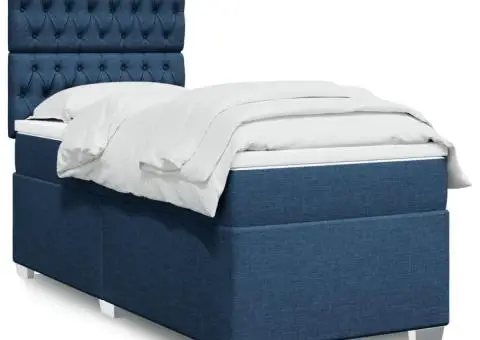 Pat box spring cu saltea, albastru, 90x200 cm, textil - 1/5