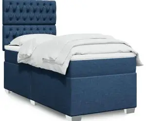 vidaXL Pat box spring cu saltea, albastru, 90x200 cm, textil