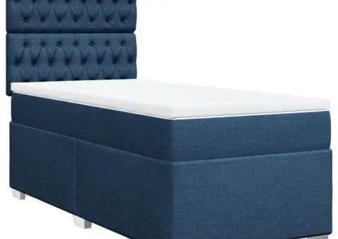 Pat box spring cu saltea, albastru, 90x200 cm, textil - 2/5