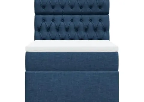 Pat box spring cu saltea, albastru, 90x200 cm, textil - 4/5