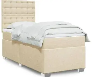 vidaXL Pat box spring cu saltea, crem, 90x200 cm, textil