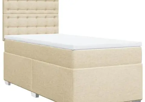 Pat box spring cu saltea, crem, 90x200 cm, textil - 2/5