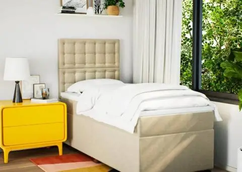 Pat box spring cu saltea, crem, 90x200 cm, textil - 3/5