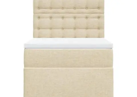 Pat box spring cu saltea, crem, 90x200 cm, textil - 4/5