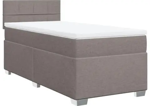 Pat box spring cu saltea, gri taupe, 90x190 cm, textil - 3/5