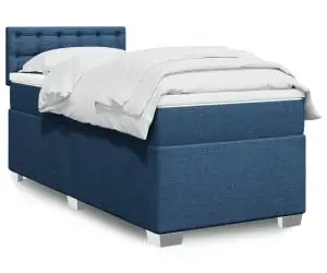 vidaXL Pat box spring cu saltea, albastru, 90x200 cm, textil