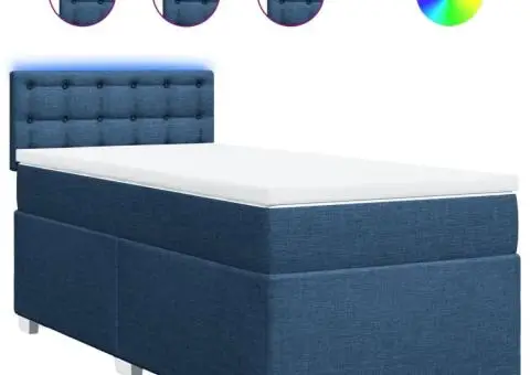 Pat box spring cu saltea, albastru, 90x200 cm, textil - 2/5