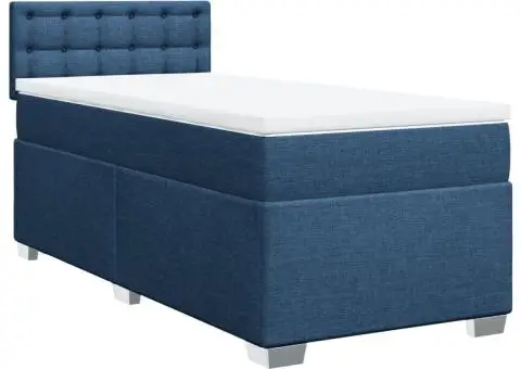 Pat box spring cu saltea, albastru, 90x200 cm, textil - 3/5