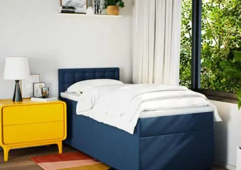 Pat box spring cu saltea, albastru, 90x200 cm, textil - 4/5