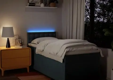 Pat box spring cu saltea, albastru, 90x200 cm, textil - 5/5