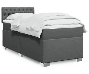 vidaXL Pat box spring cu saltea, gri închis, 90x190 cm, textil