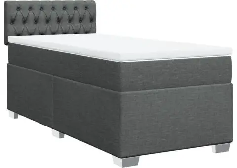 Pat box spring cu saltea, gri închis, 90x190 cm, textil - 3/5