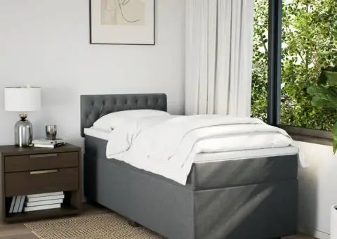 Pat box spring cu saltea, gri închis, 90x190 cm, textil - 4/5