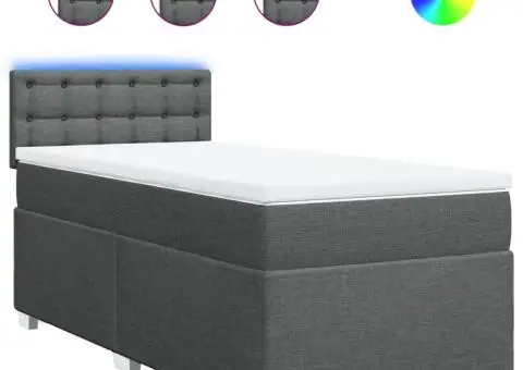 Pat box spring cu saltea, gri închis, 100x200 cm, textil - 2/5