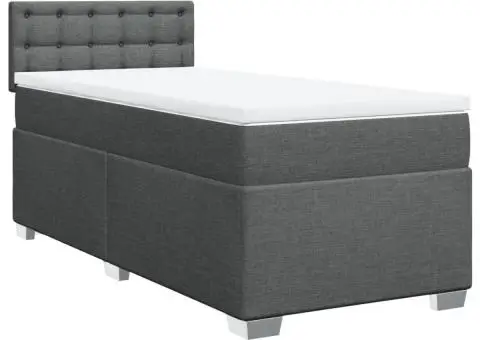 Pat box spring cu saltea, gri închis, 100x200 cm, textil - 3/5