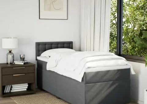 Pat box spring cu saltea, gri închis, 100x200 cm, textil - 4/5