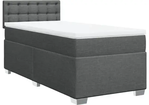 Pat box spring cu saltea, gri închis, 90x190 cm, textil - 3/5