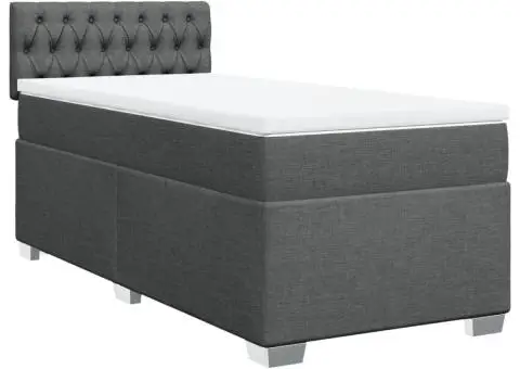 Pat box spring cu saltea, gri închis, 90x200 cm, textil - 3/5