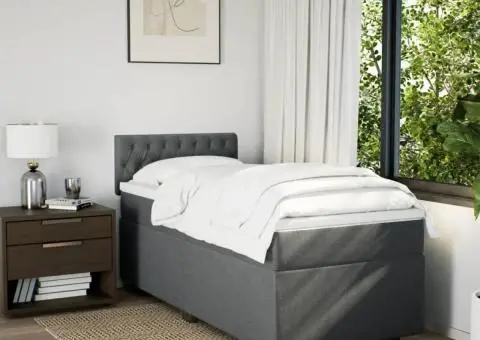 Pat box spring cu saltea, gri închis, 90x200 cm, textil - 4/5