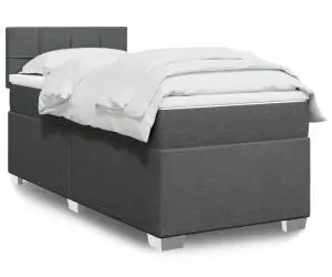 vidaXL Pat box spring cu saltea, gri închis, 90x200 cm, textil