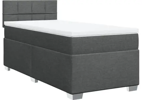 Pat box spring cu saltea, gri închis, 90x200 cm, textil - 3/5