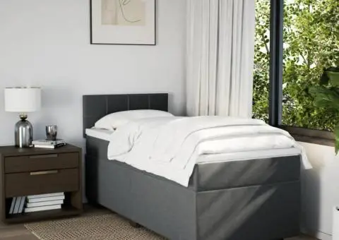 Pat box spring cu saltea, gri închis, 90x200 cm, textil - 4/5