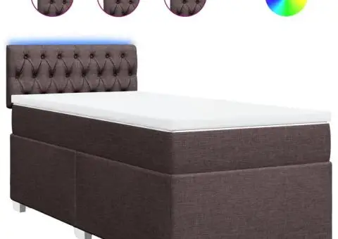 Pat box spring cu saltea, maro închis, 100x200 cm, textil - 2/5