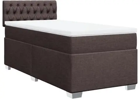 Pat box spring cu saltea, maro închis, 100x200 cm, textil - 3/5